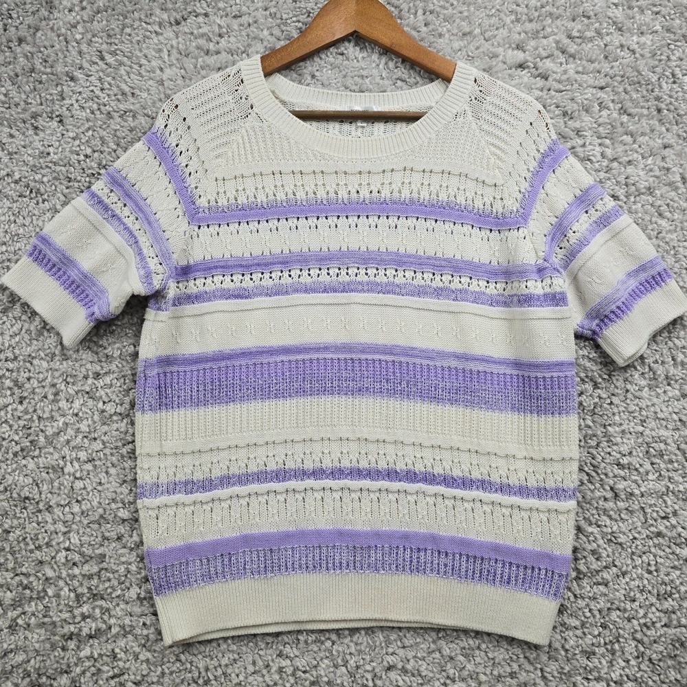 Northern Reflections Womens Knit Stripe Short Sleeve‎ Sweater Size L Cottagecore